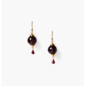 Gold-Plated Deep Garnet Bead Drop Earrings